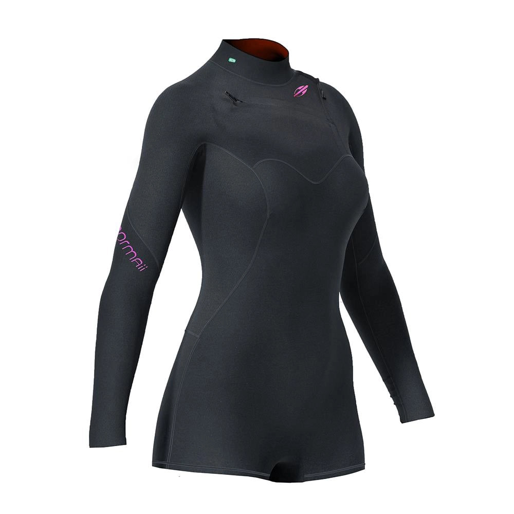 Short John Mormaii manga longa chestzip 1mm feminino diva pro uv-suit surf Preto