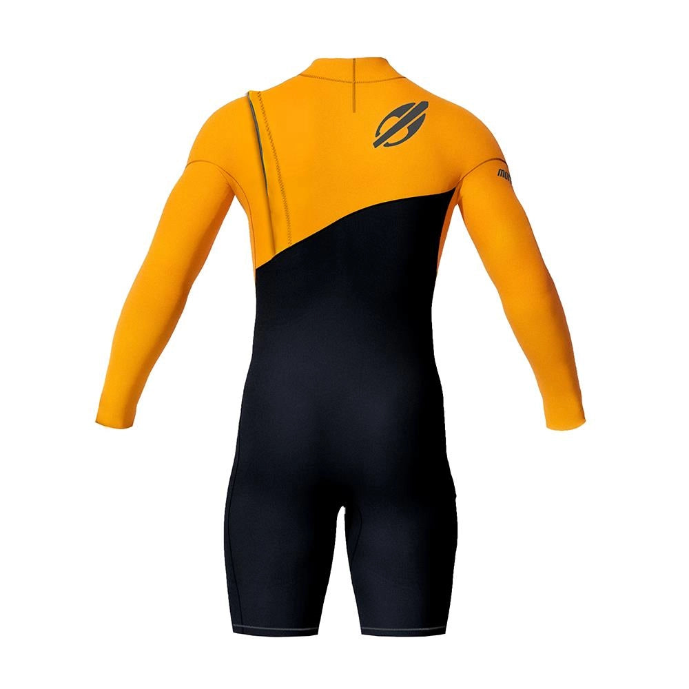 Short john Mormaii Manga Longa Chestzip 1mm Flexxxa Pro Surf Preto/Laranja
